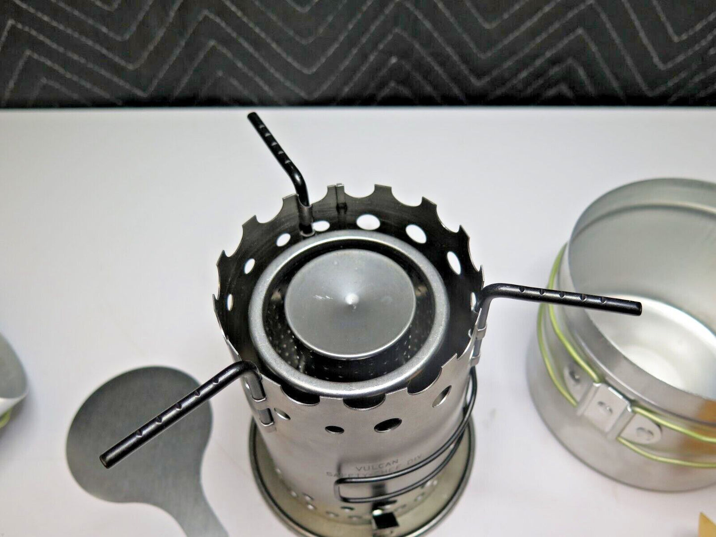 Unused Vulcan Safety Chef Single Burner Camp Stove Camp Pans Backpacking Vintage