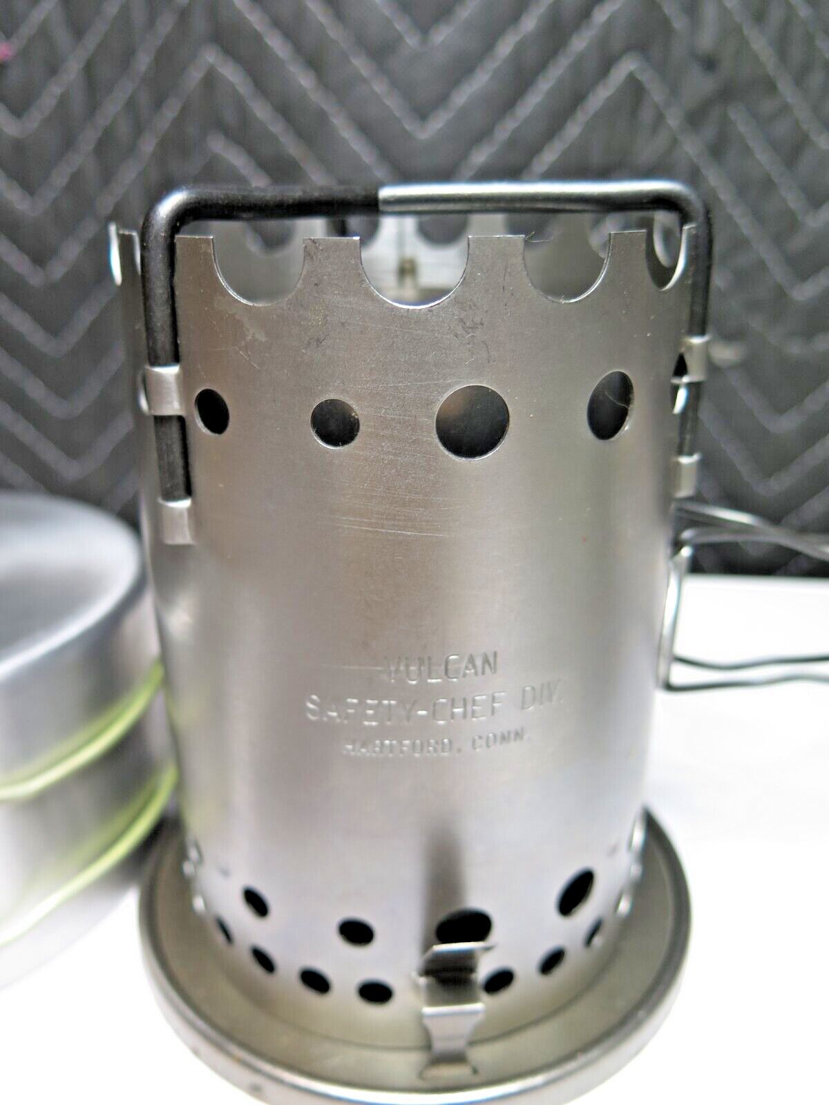 Unused Vulcan Safety Chef Single Burner Camp Stove Camp Pans Backpacking Vintage