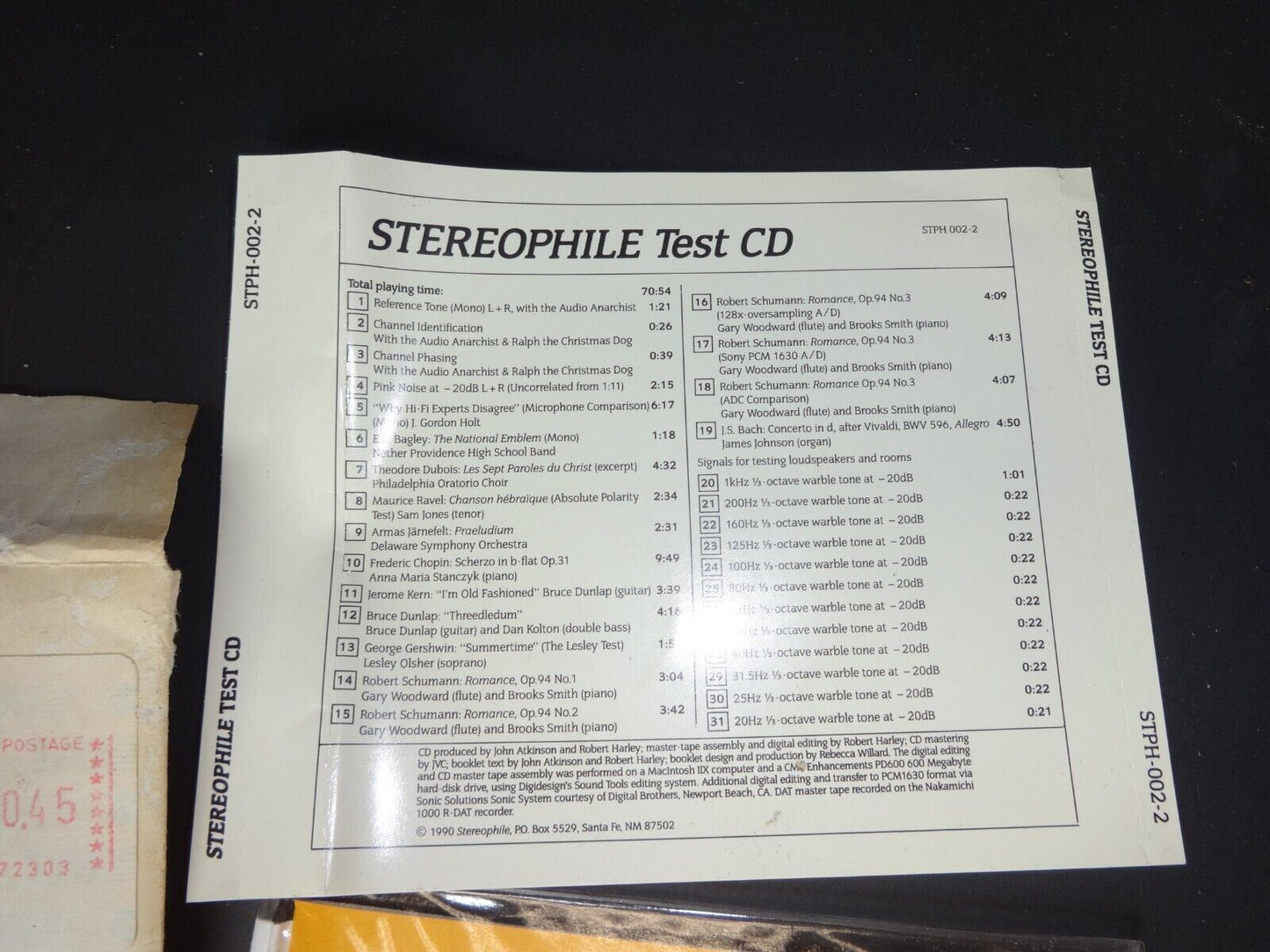 Vintage STEREOPHILE - Test CD STPH-002-2 (CD, 1990, Stereophile)