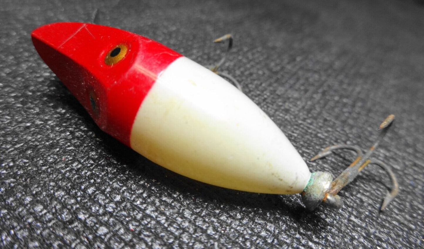 Vintage Heddon Midget River Runt Fishing Lure - Red w/ Shiner Scale