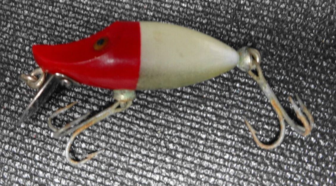 Vintage Heddon Midget River Runt Fishing Lure - Red w/ Shiner Scale