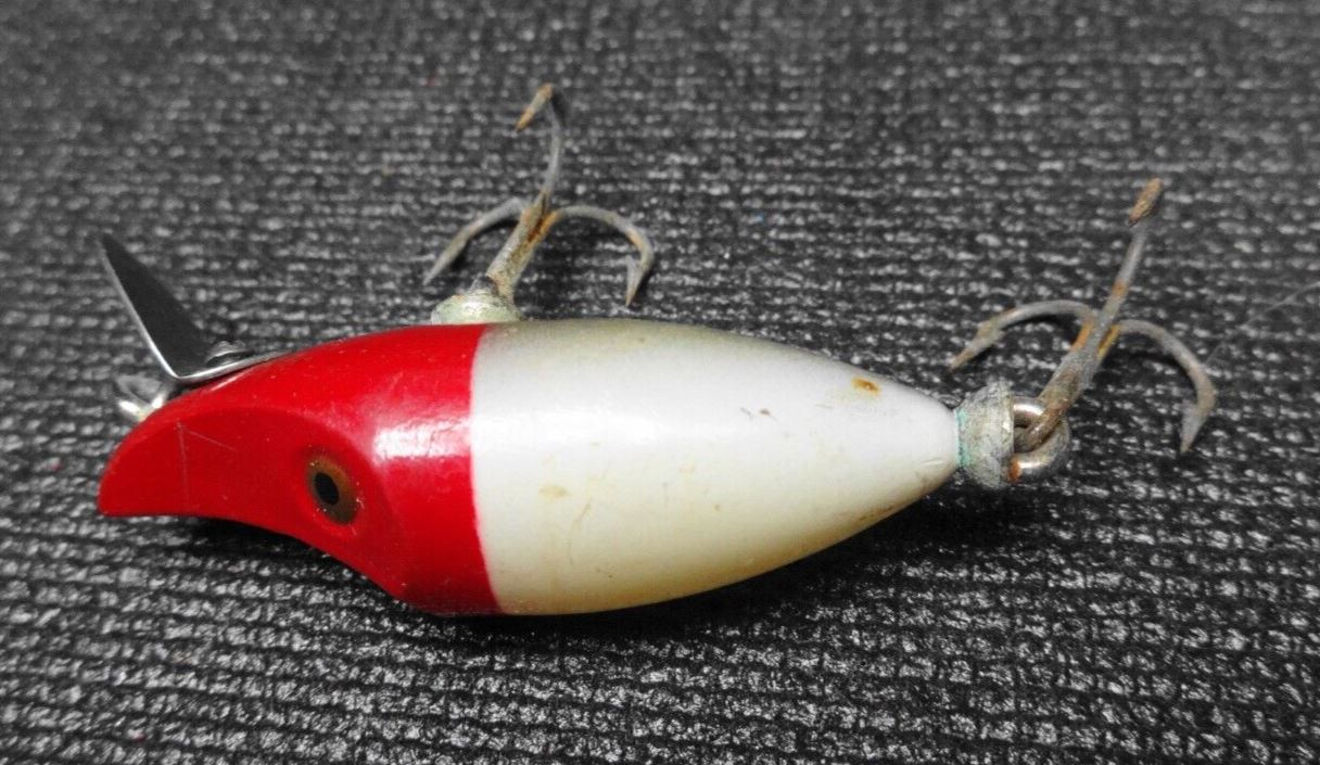 Vintage Heddon Midget River Runt Fishing Lure - Red w/ Shiner Scale