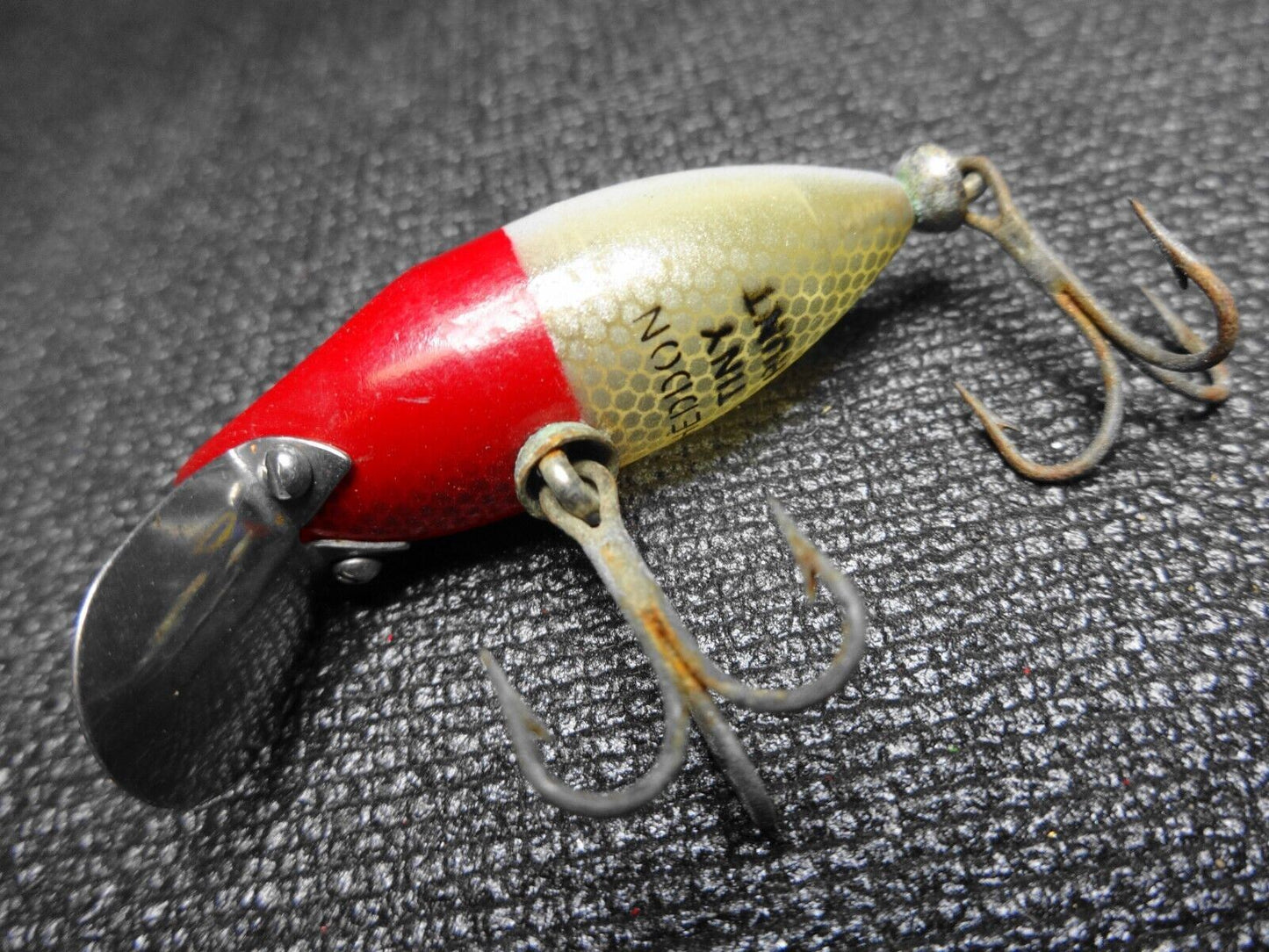 Vintage Heddon Midget River Runt Fishing Lure - Red w/ Shiner Scale