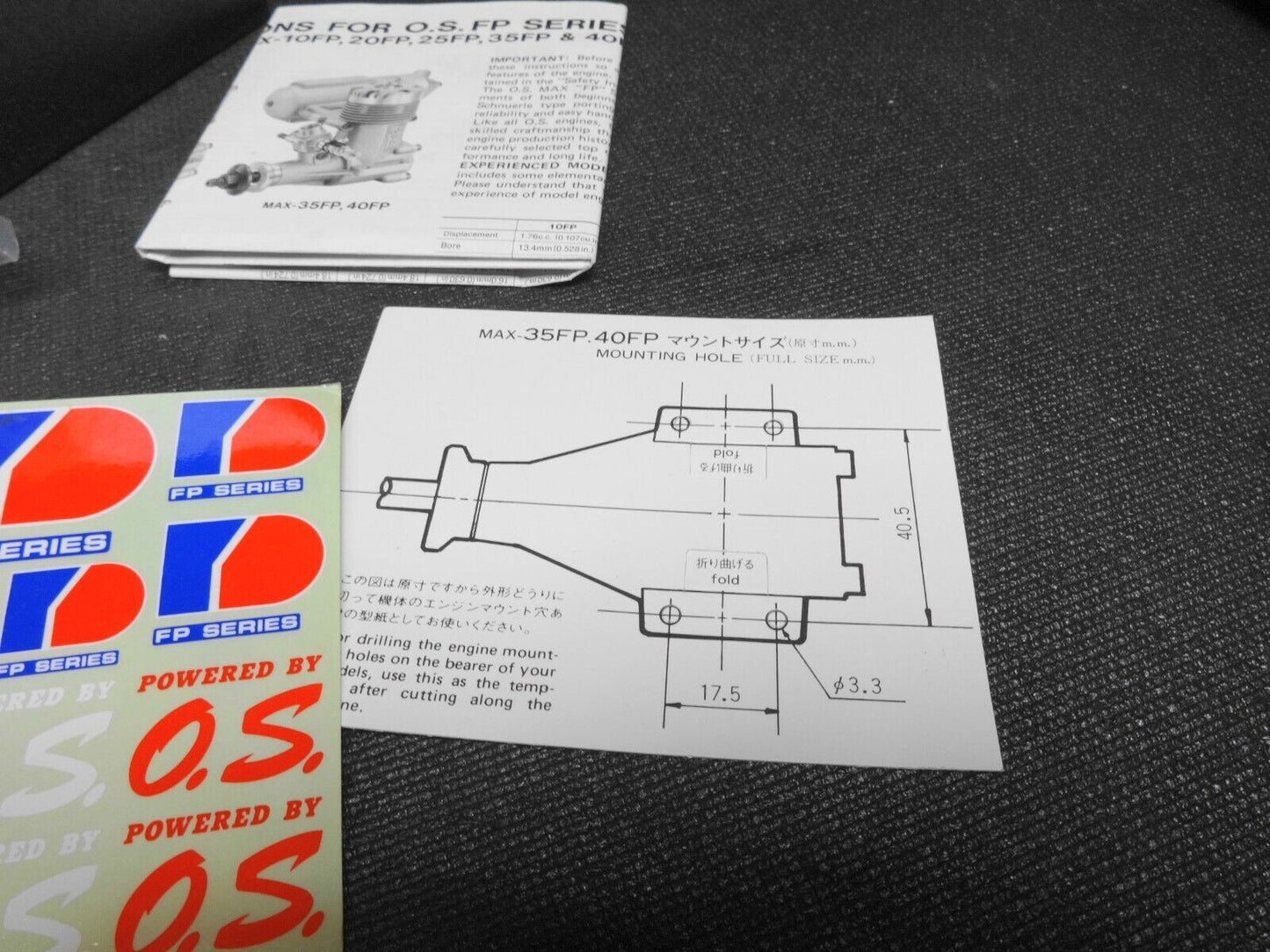 O.S. Max 40 FP R/C ** BOX, Manifold, Manual, Decals, Muffler ONLY ** for Engine