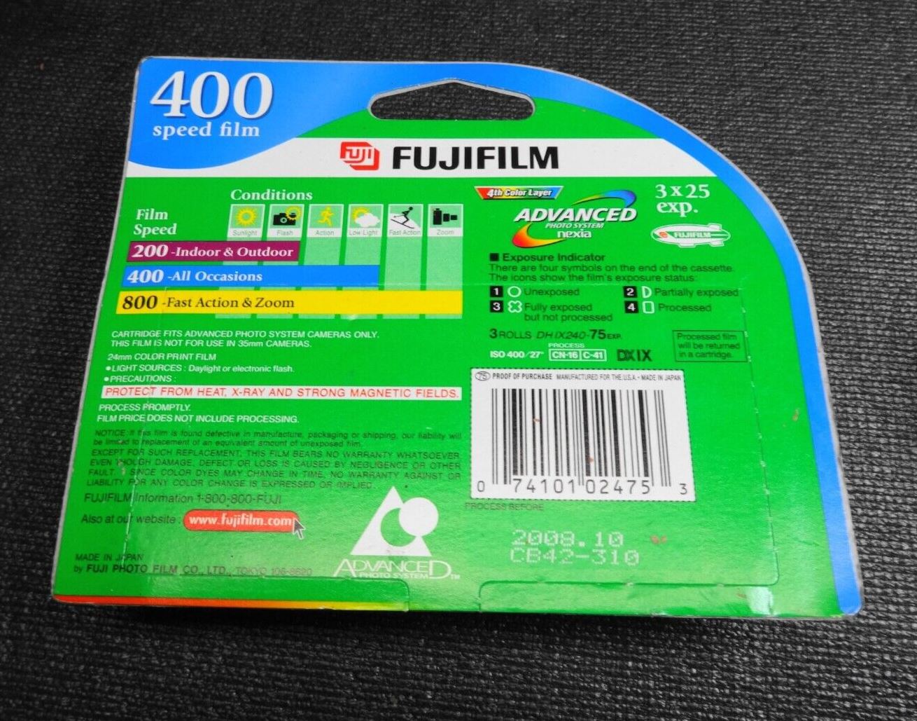 FujiFilm 24mm, 400 Speed, 3PK, 25 Exposures Advanced Photo Sys, Exp: 10/08