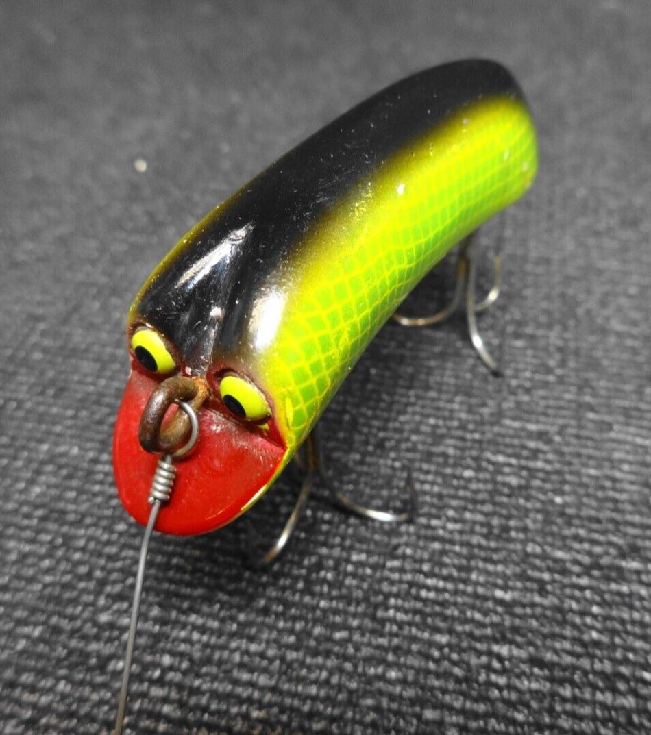 P K Bright Eyes Vintage Fishing Lure, Perch - Nice Old Wood Lure