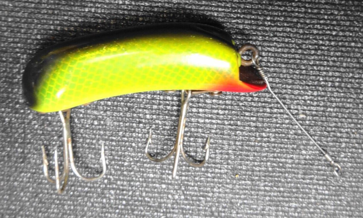 P K Bright Eyes Vintage Fishing Lure, Perch - Nice Old Wood Lure