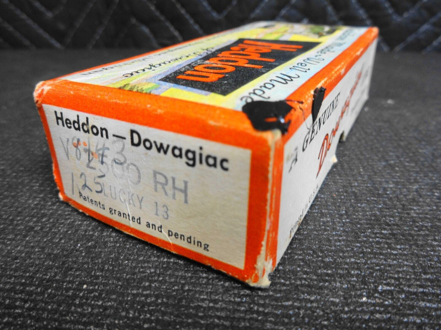 VINTAGE HEDDON BABY LUCKY 13 FISHING LURE WOODEN TACK EYES GLITTER SCALE BACK