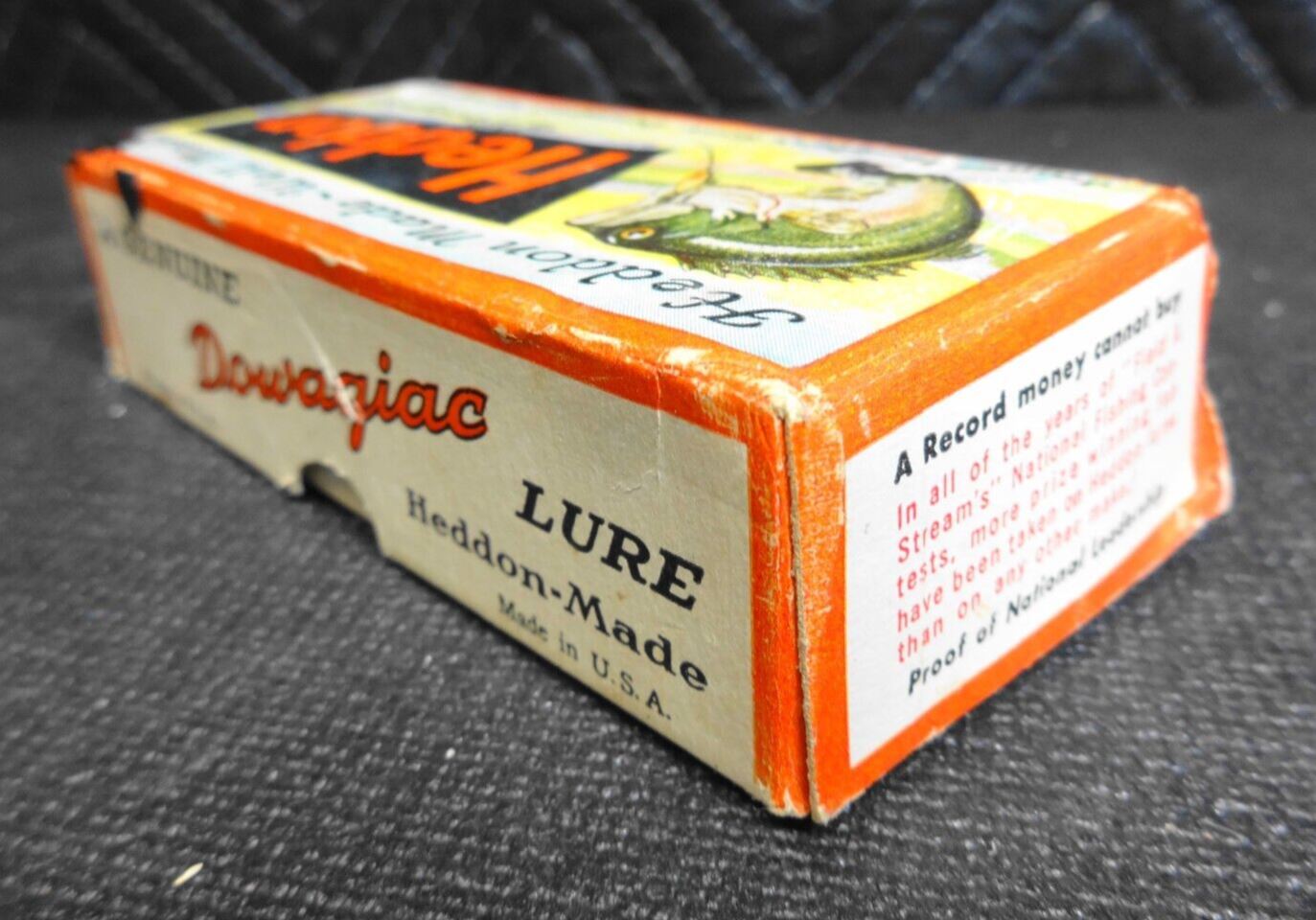 VINTAGE HEDDON BABY LUCKY 13 FISHING LURE WOODEN TACK EYES GLITTER SCALE BACK