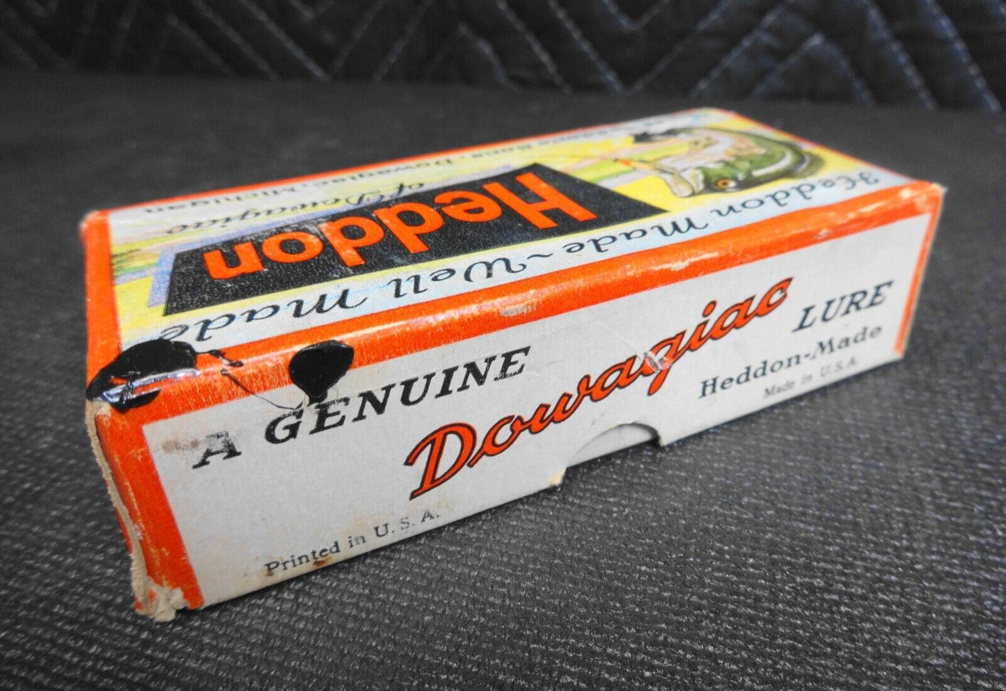 VINTAGE HEDDON BABY LUCKY 13 FISHING LURE WOODEN TACK EYES GLITTER SCALE BACK