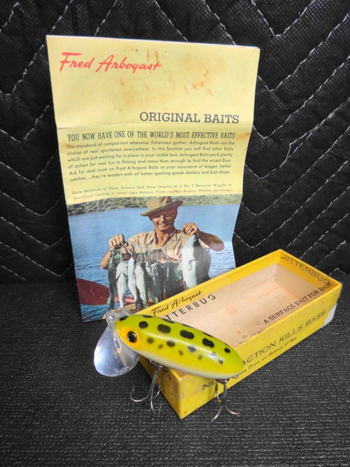 Fred Arbogast Jitterbug Green Frog 601-F Fishing Lure, Box, Pamphlet