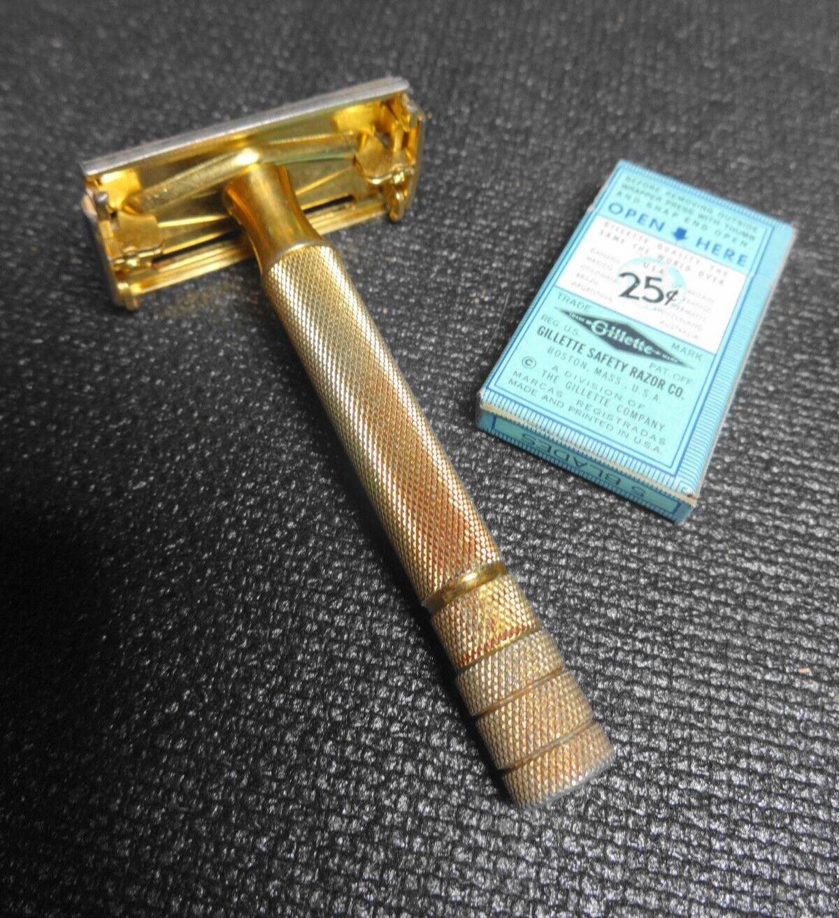 1947 Gillette Milord Gold TTO Double Edge Safety Razor w/ pack of Blades