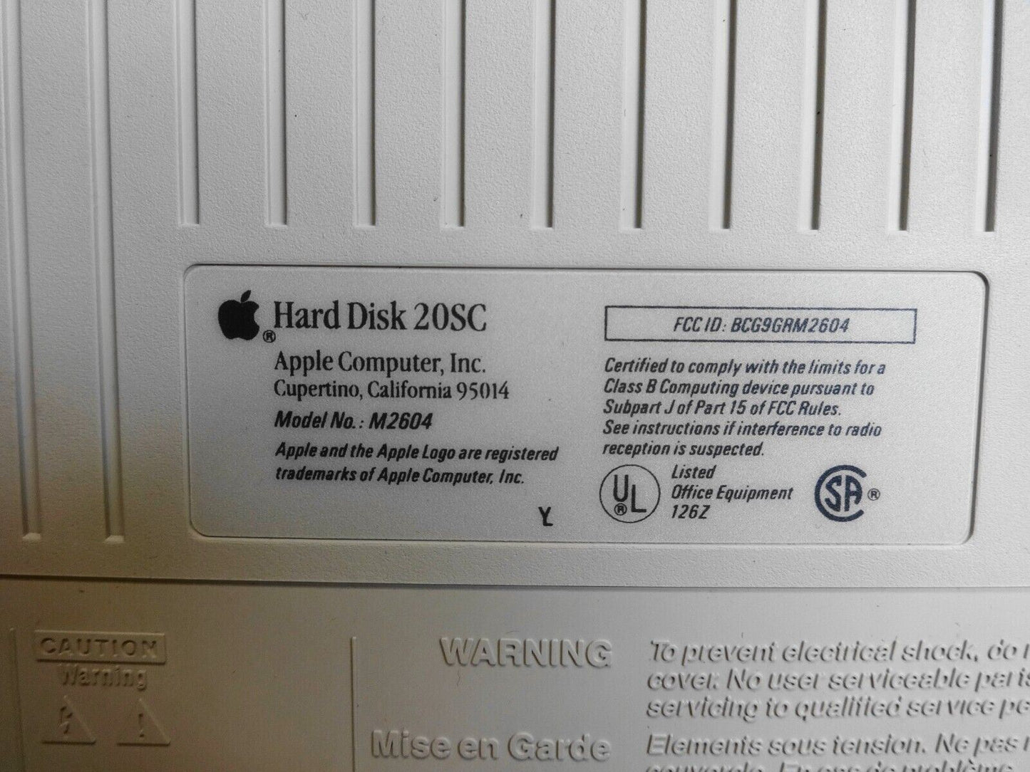 Vintage Apple Hard Disc 20SC Model M2604 w/ Original Box, Cables & Inserts