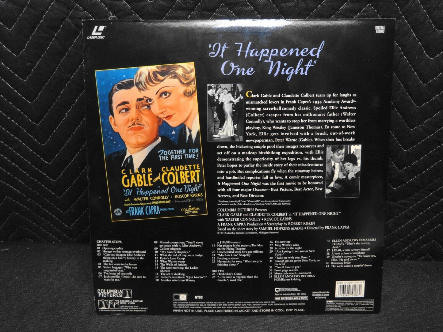 It Happened One Night Laservision Laserdisc LD - Clark Gable, Black and White