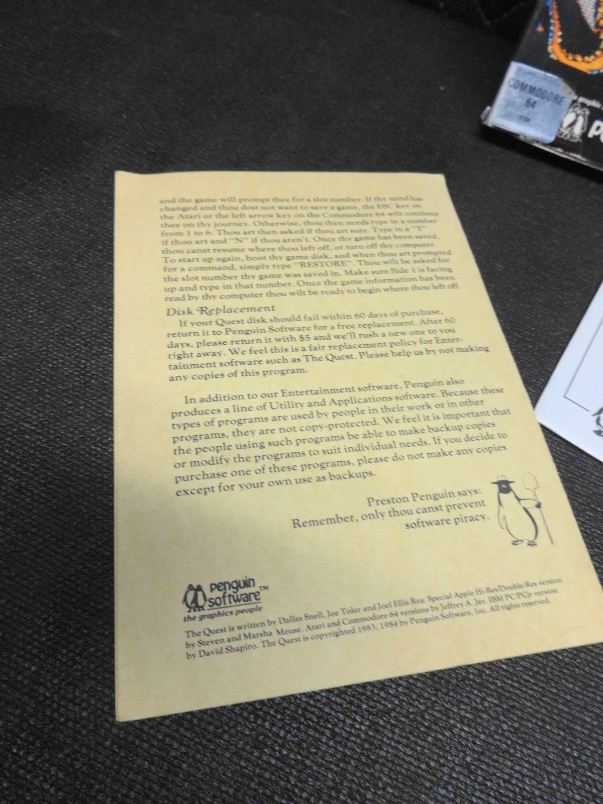 THE QUEST FOR COMMODORE 64 128 GAME BY PENGUIN SOFTWARE