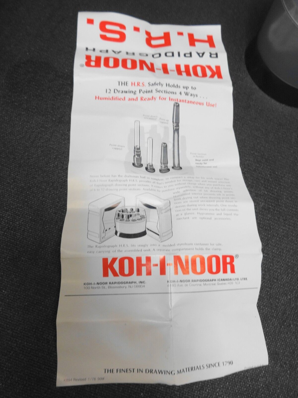 Vintage Koh-I-Noor Rapidograph Technical Pen Set w/ Pamphlet - 1978