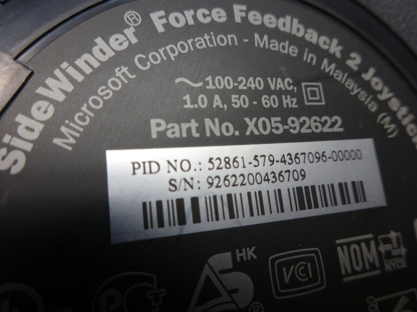 Microsoft SideWinder Force Feedback 2 USB Joystick X05-63776 Flight Simulator