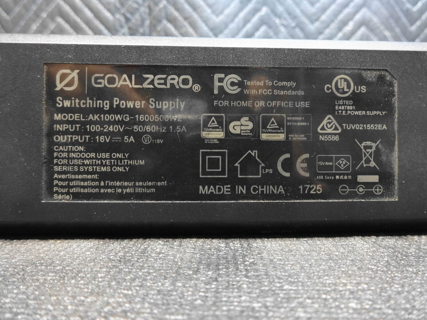 Goal Zero Switching Power Supply Charger | AK100WG-1600500W2 | 16V - 5.0A