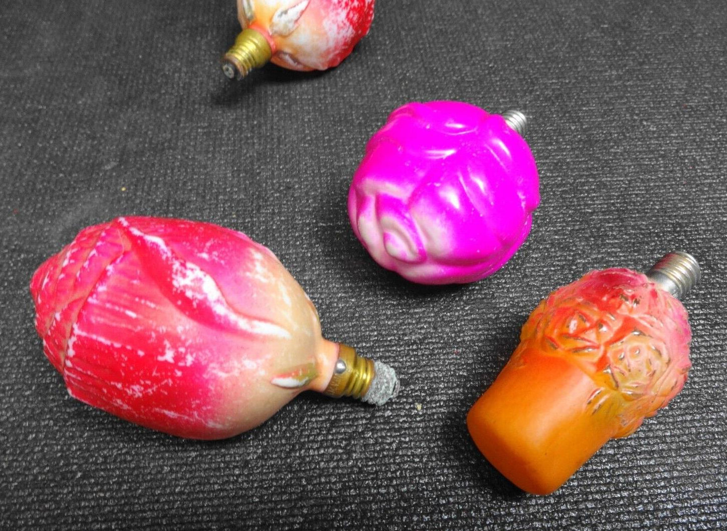 4x Vintage Rose Flowers Christmas Bulb Painted Milk Glass Japan Antique Figural