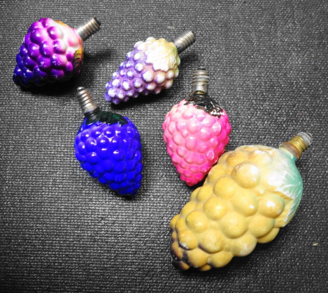 5x Vintage Painted Milk Glass Figural Christmas Light Bulb Bunch Of Grapes Fruit