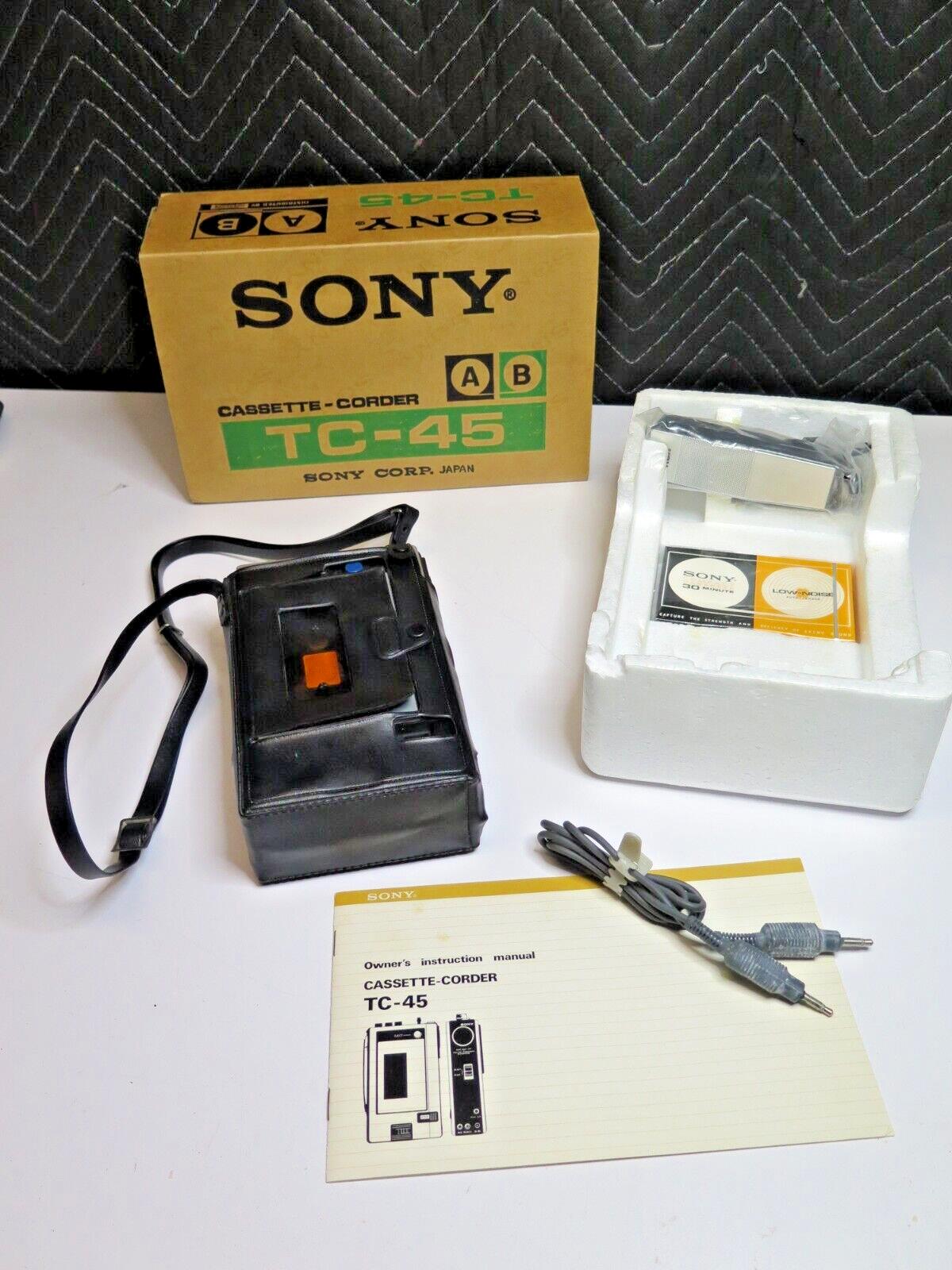 SONY TC-45 TAPE RECORDER CASSETTE PLAYER VINTAGE in Original Box w/ Manual