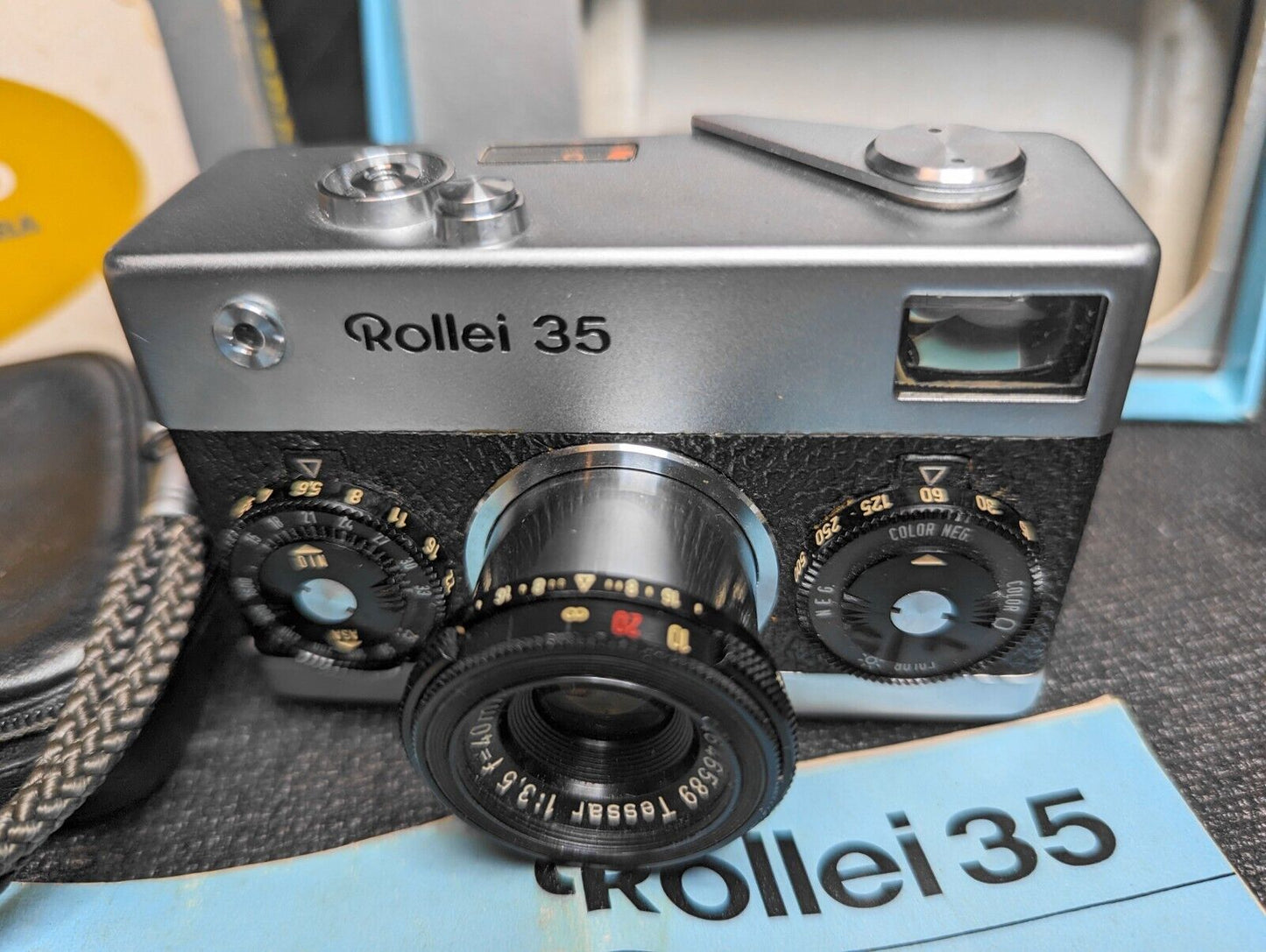 Rollei 35 Germany with 40mm f3.5 Tessar Lens - Box, Leather Pouch, Batt & Manual