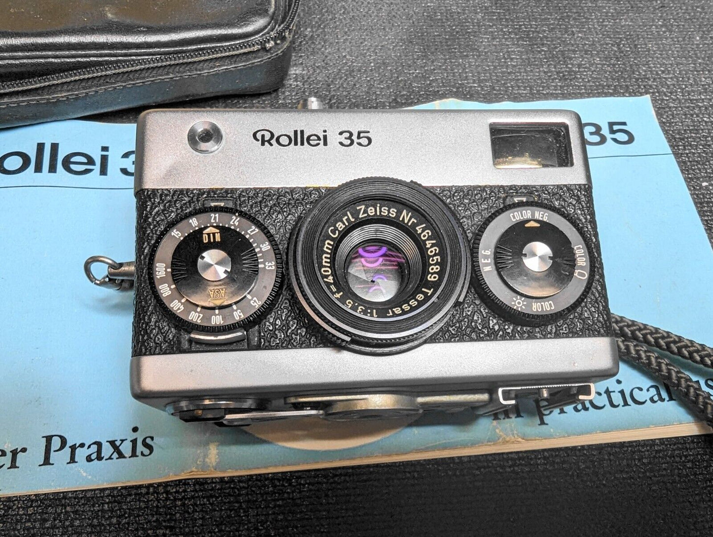 Rollei 35 Germany with 40mm f3.5 Tessar Lens - Box, Leather Pouch, Batt & Manual