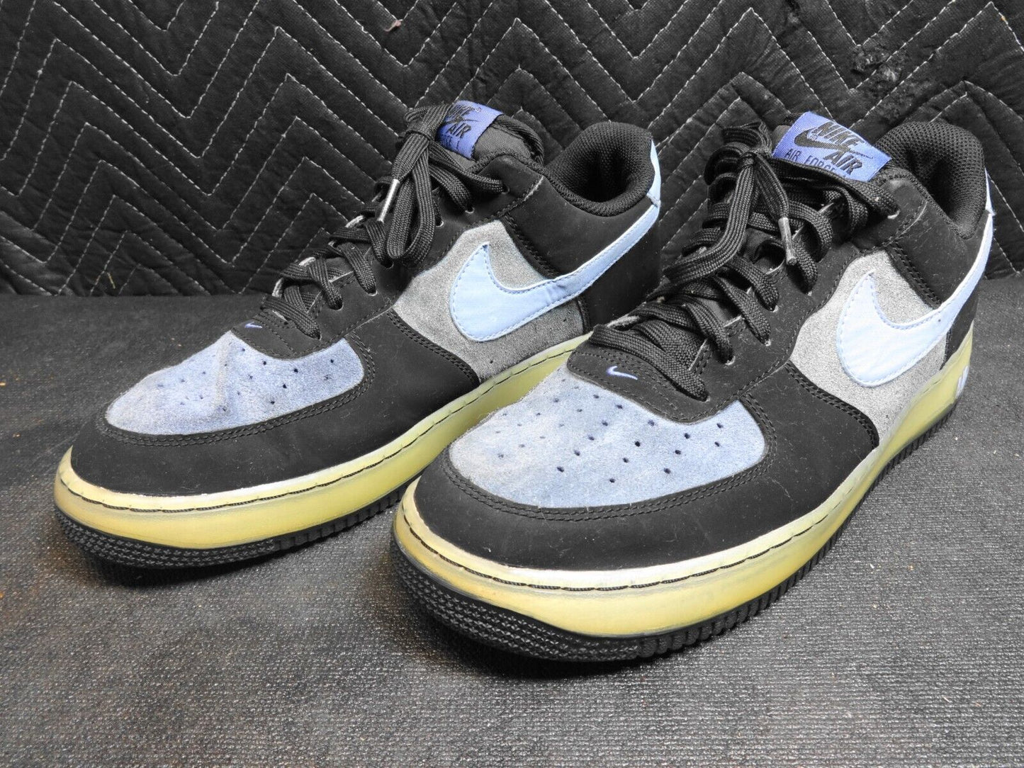 US Size 10.5 - Pair Nike Air Force 1 Low Blue Suede w Black Men's Athletic Shoes