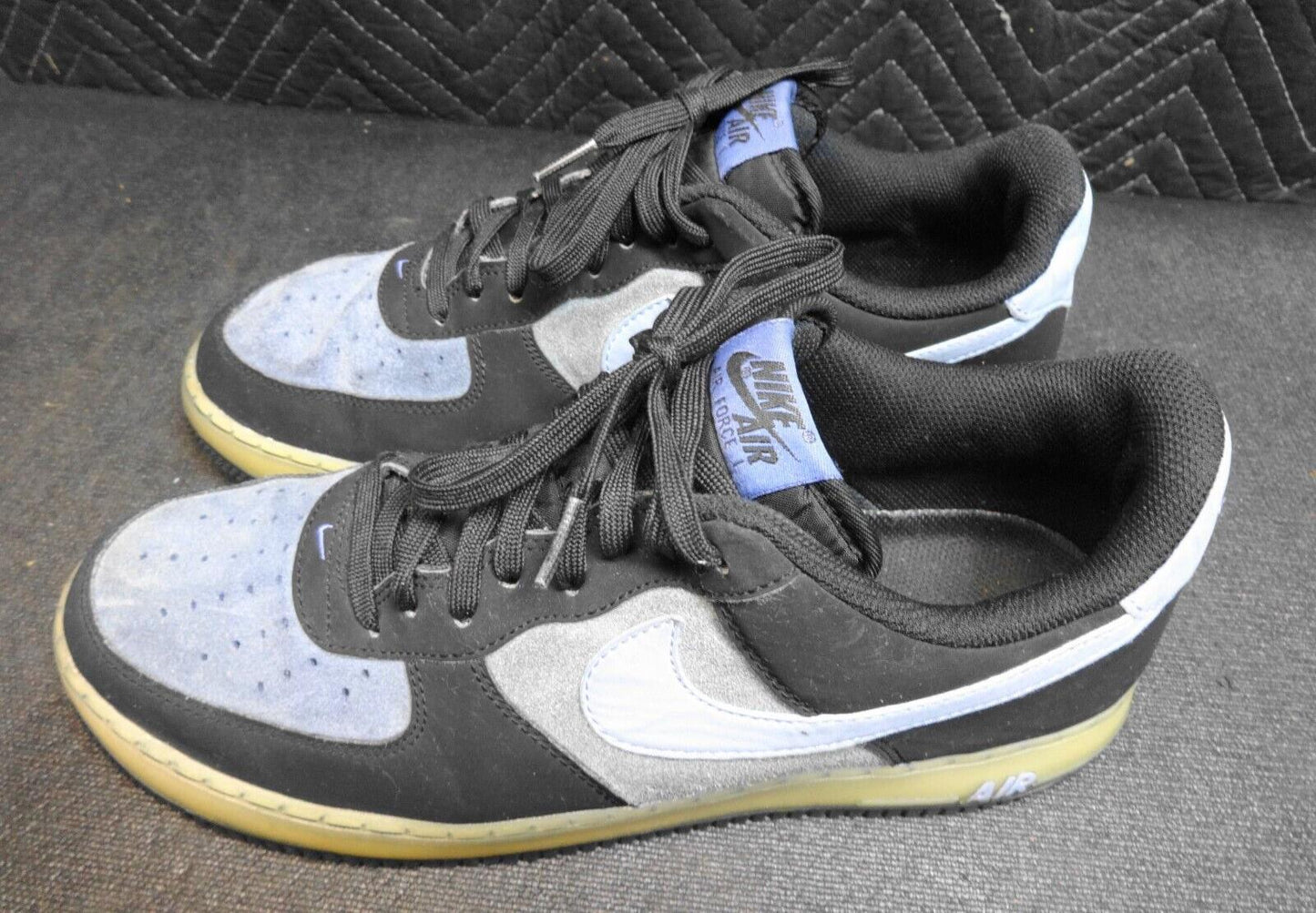 US Size 10.5 - Pair Nike Air Force 1 Low Blue Suede w Black Men's Athletic Shoes