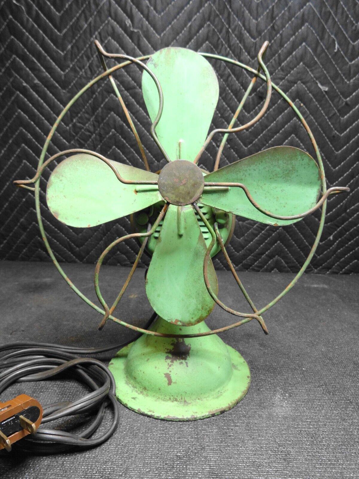 Early 1920s Antique Desk Table 9" Fan - 4 Blade in Green * Working * Serviced *