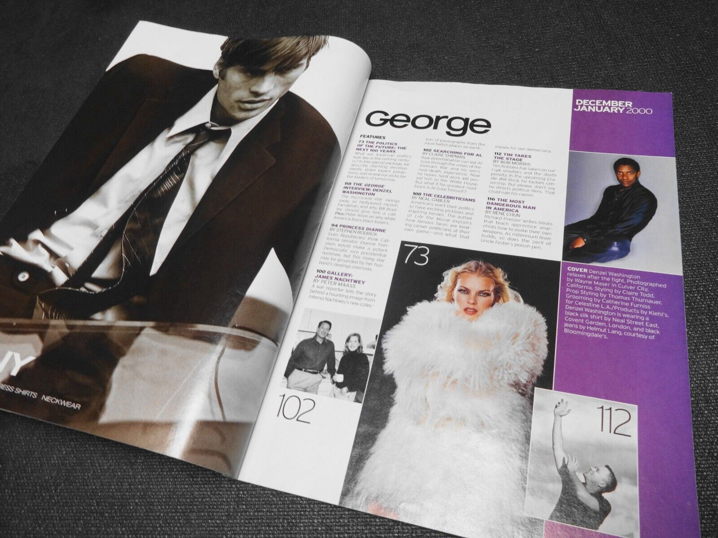 George Magazine December January 2000 Denzel Washington Cybill Shepherd Al Gore