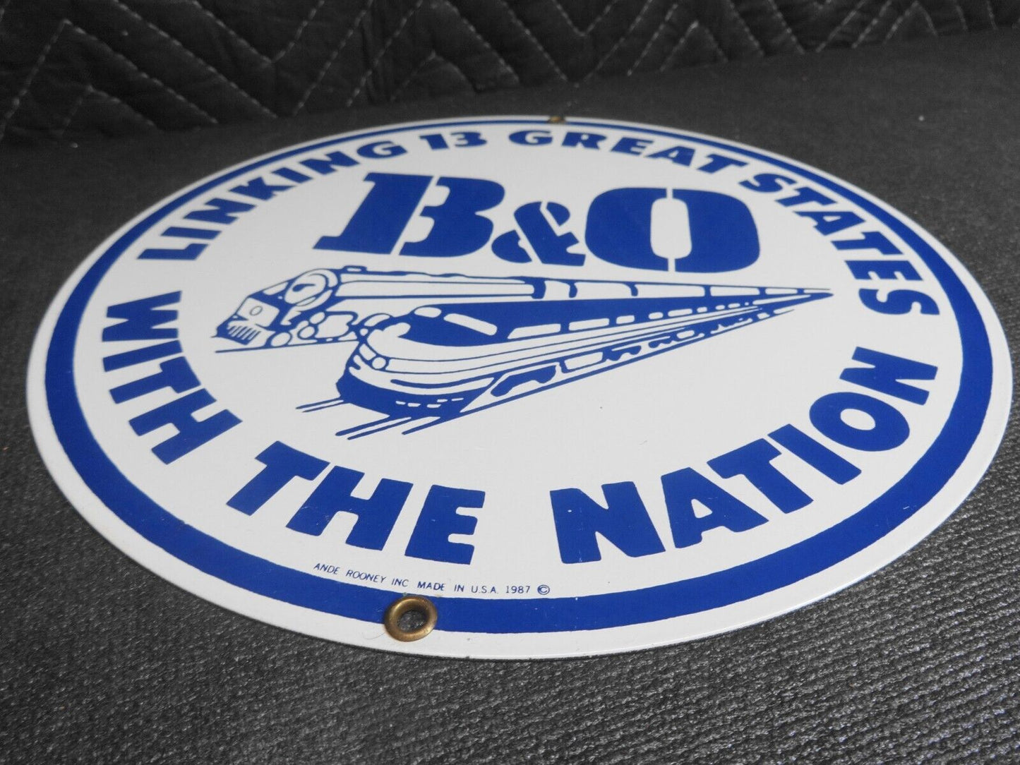 Vintage B & O Railroad Linking 13 States Porcelain Sign, Ande Rooney 1987