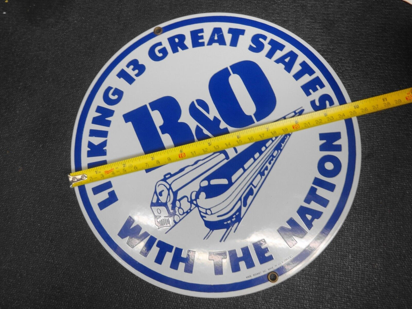 Vintage B & O Railroad Linking 13 States Porcelain Sign, Ande Rooney 1987