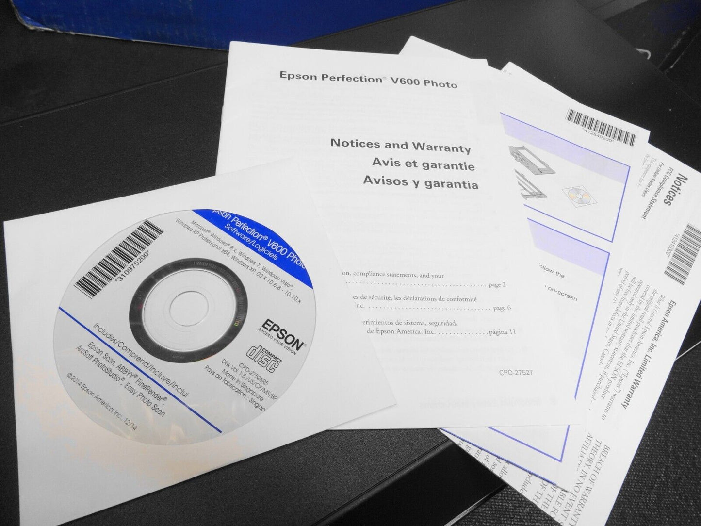 Epson Perfection V600 Photo Scanner In Box With Trays, USB Cable & Software