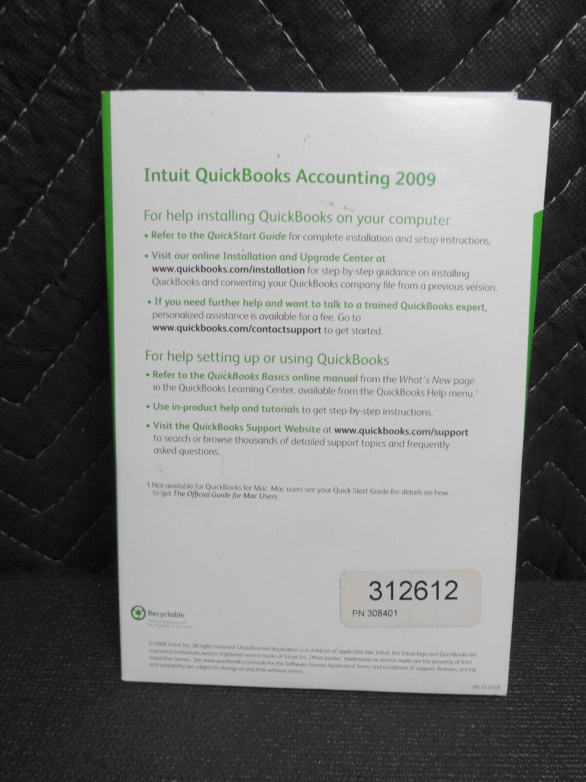 INTUIT QUICKBOOKS PRO 2009 FOR WINDOWS FULL RETAIL US VERSION