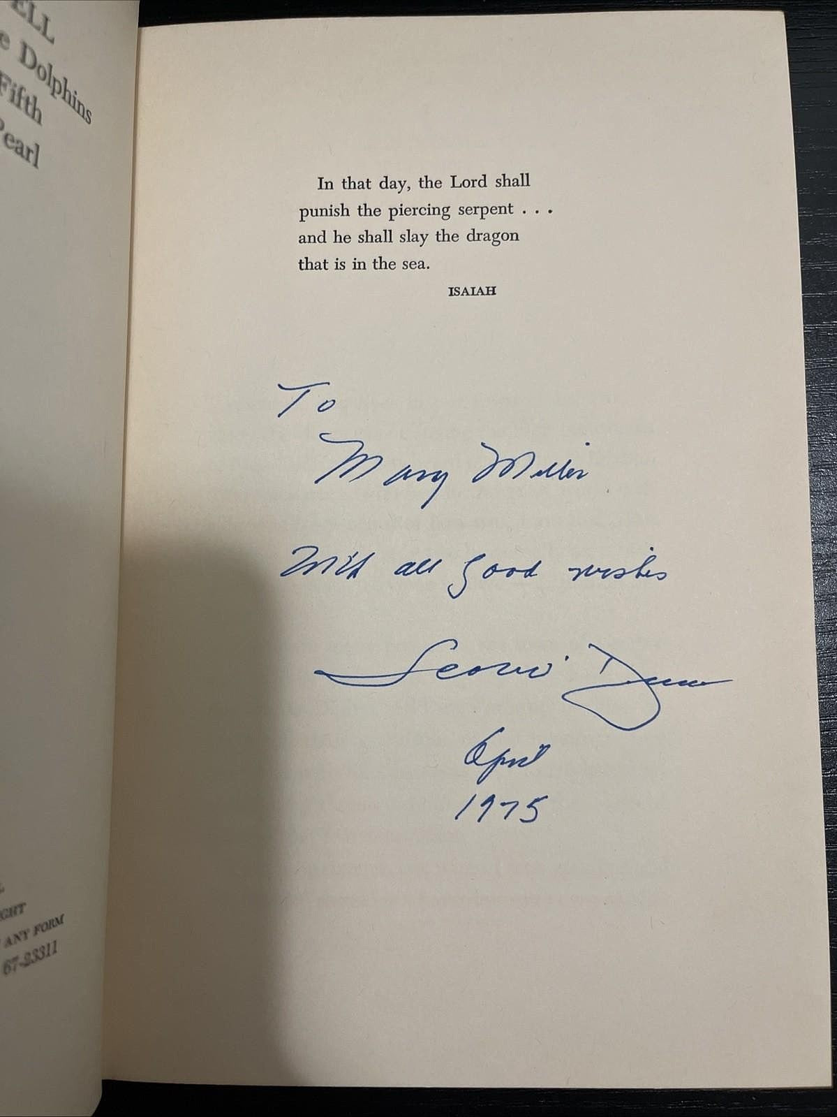 RARE 1967 THE BLACK PEARL Original AUTHOR SIGNED 3rd Scott O'Dell HC 1967