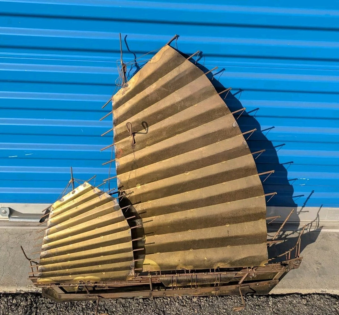 MCM Brutalist Curtis Jere Signed Brass Wall Sculpture -  Chinese Junk Sailboat !