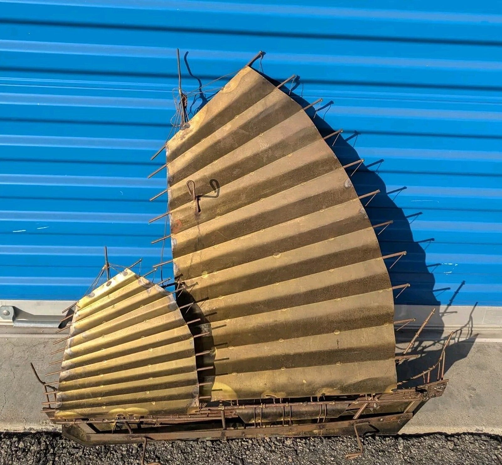 MCM Brutalist Curtis Jere Signed Brass Wall Sculpture -  Chinese Junk Sailboat !