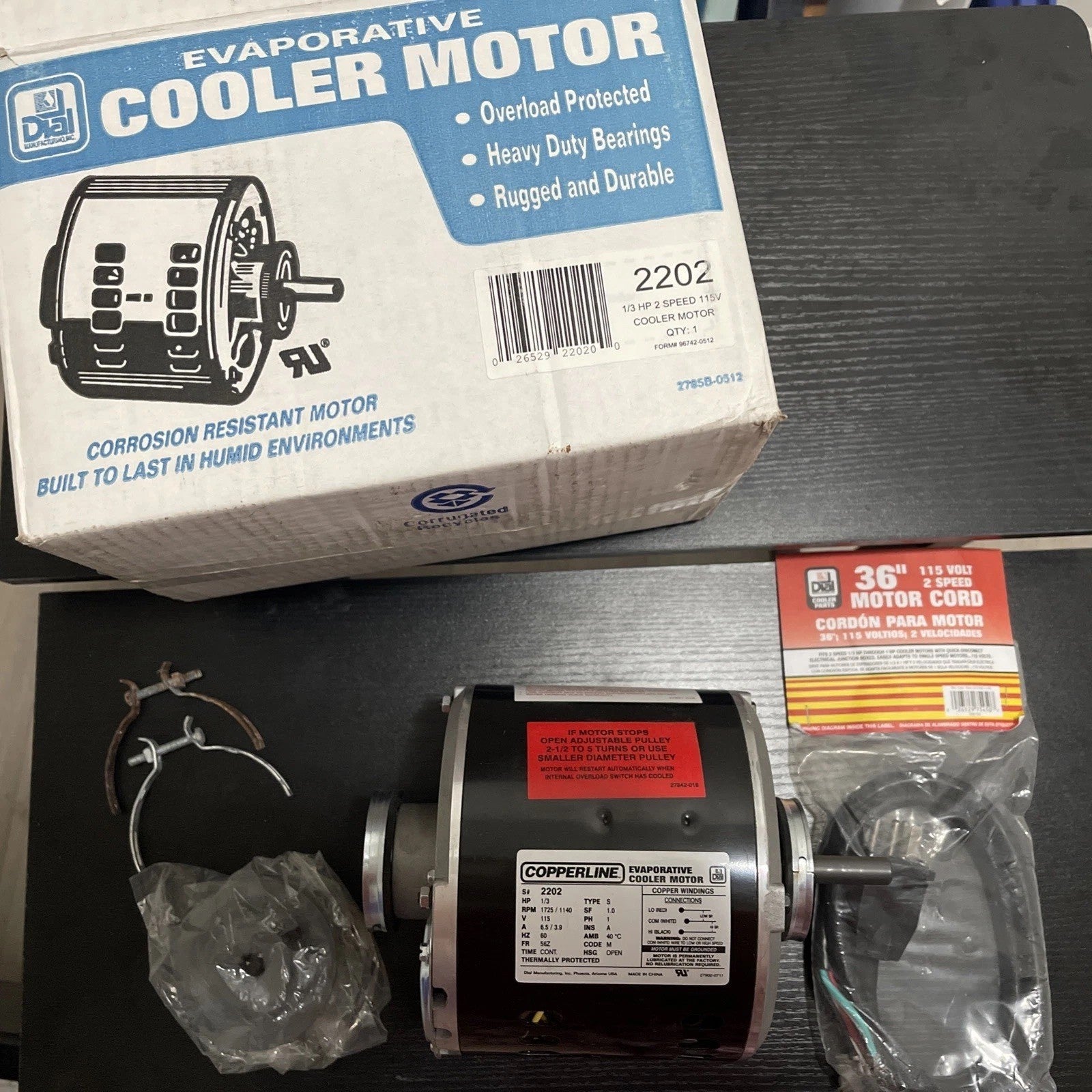 Dial Evaporative Cooler Motor 1/3 HP 2 Speed 2202 115 Volt -OpenBox +MotorCord😎