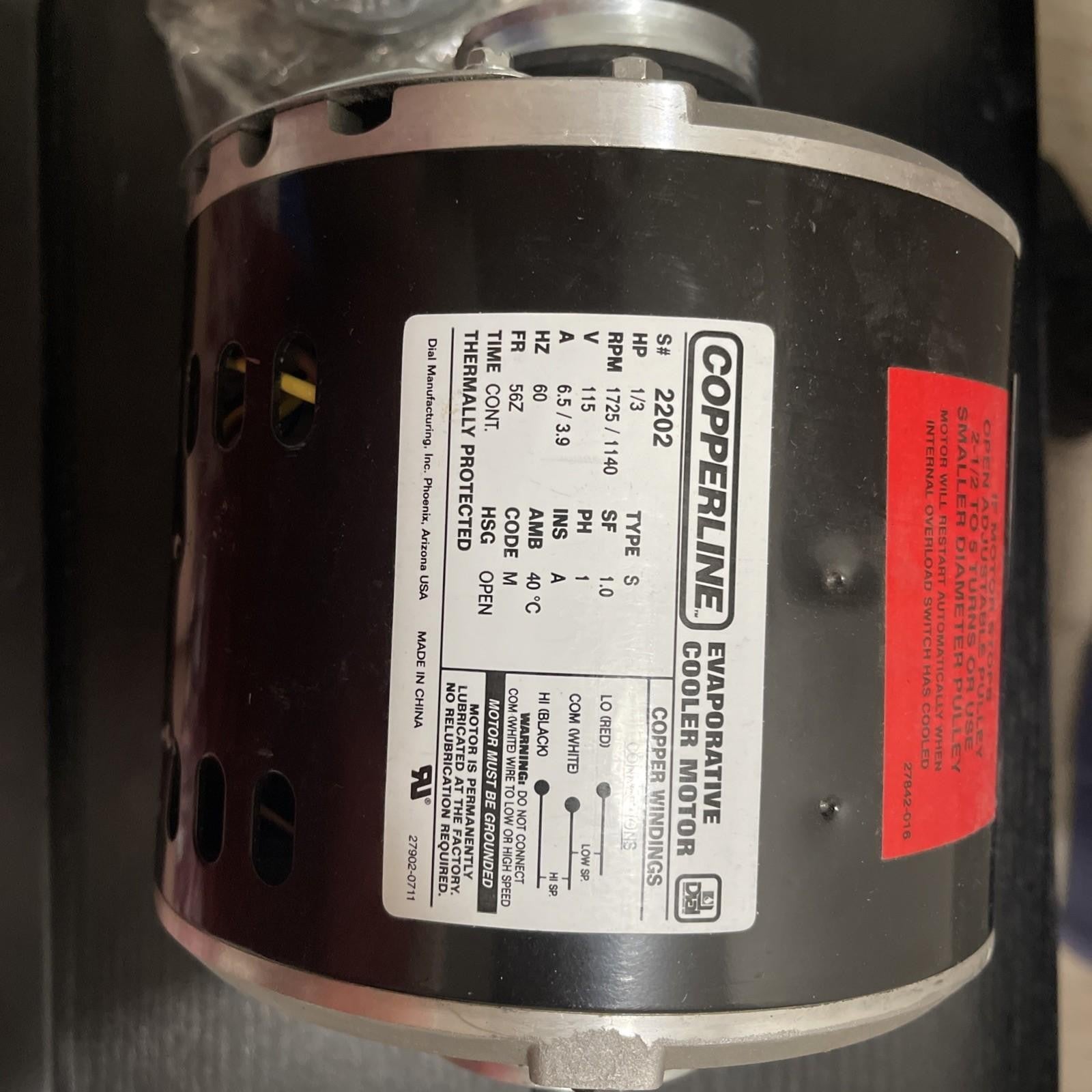 Dial Evaporative Cooler Motor 1/3 HP 2 Speed 2202 115 Volt -OpenBox +MotorCord😎
