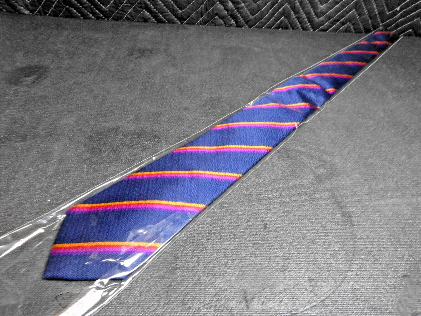 CHARLES TYRWHITT Mottisfont Woven Navy & Orange Silk Woven Stripe Tie - 57"x3.5"
