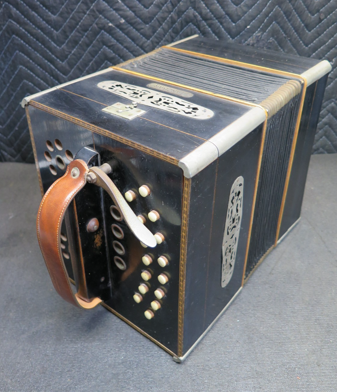 Antique Tanzbar German Concertina Player Accordion w/ 30 Player Rolls - Playable