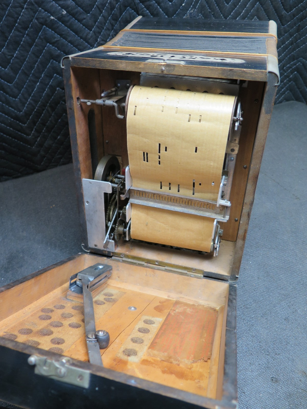 Antique Tanzbar German Concertina Player Accordion w/ 30 Player Rolls - Playable