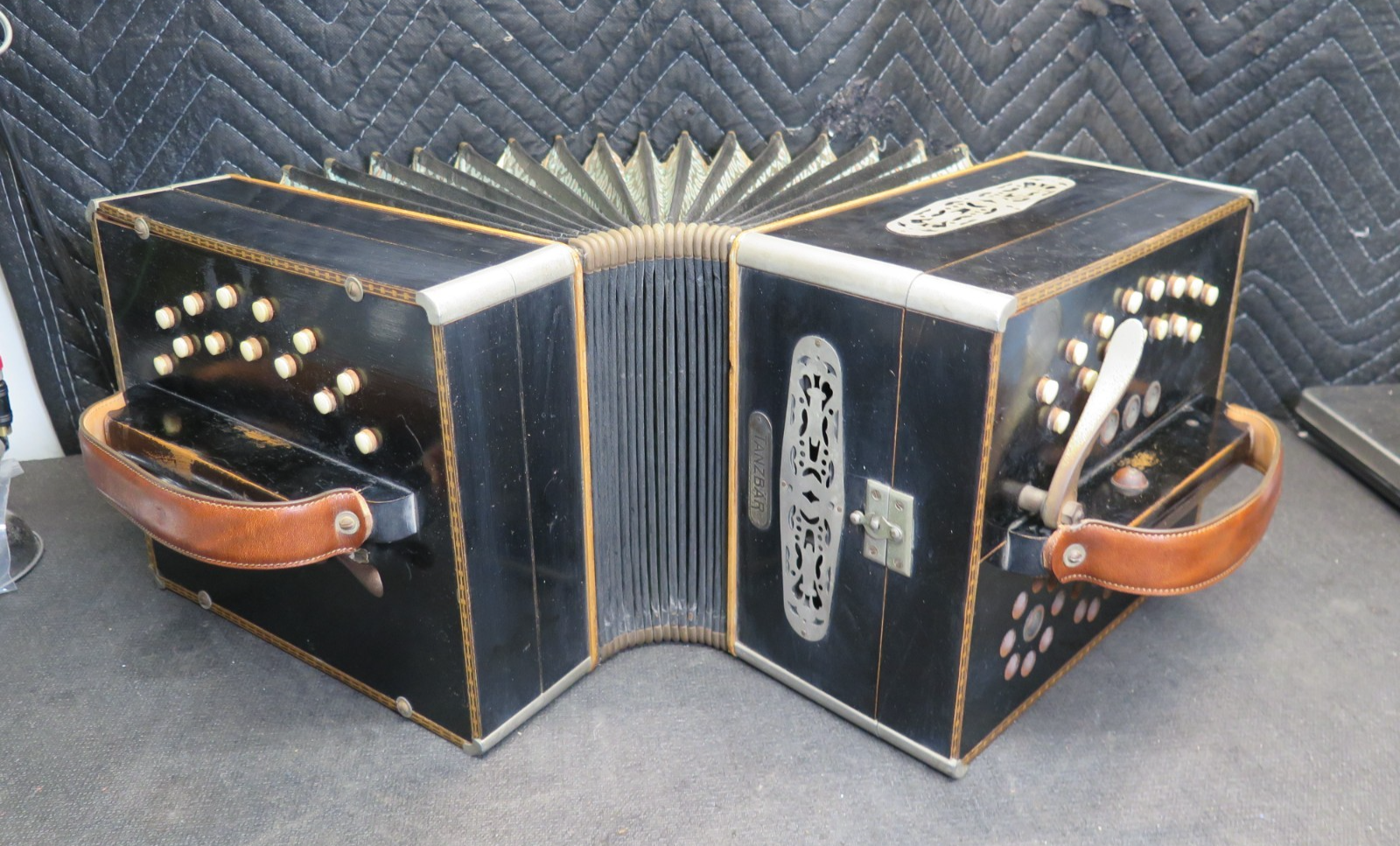 Antique Tanzbar German Concertina Player Accordion w/ 30 Player Rolls - Playable