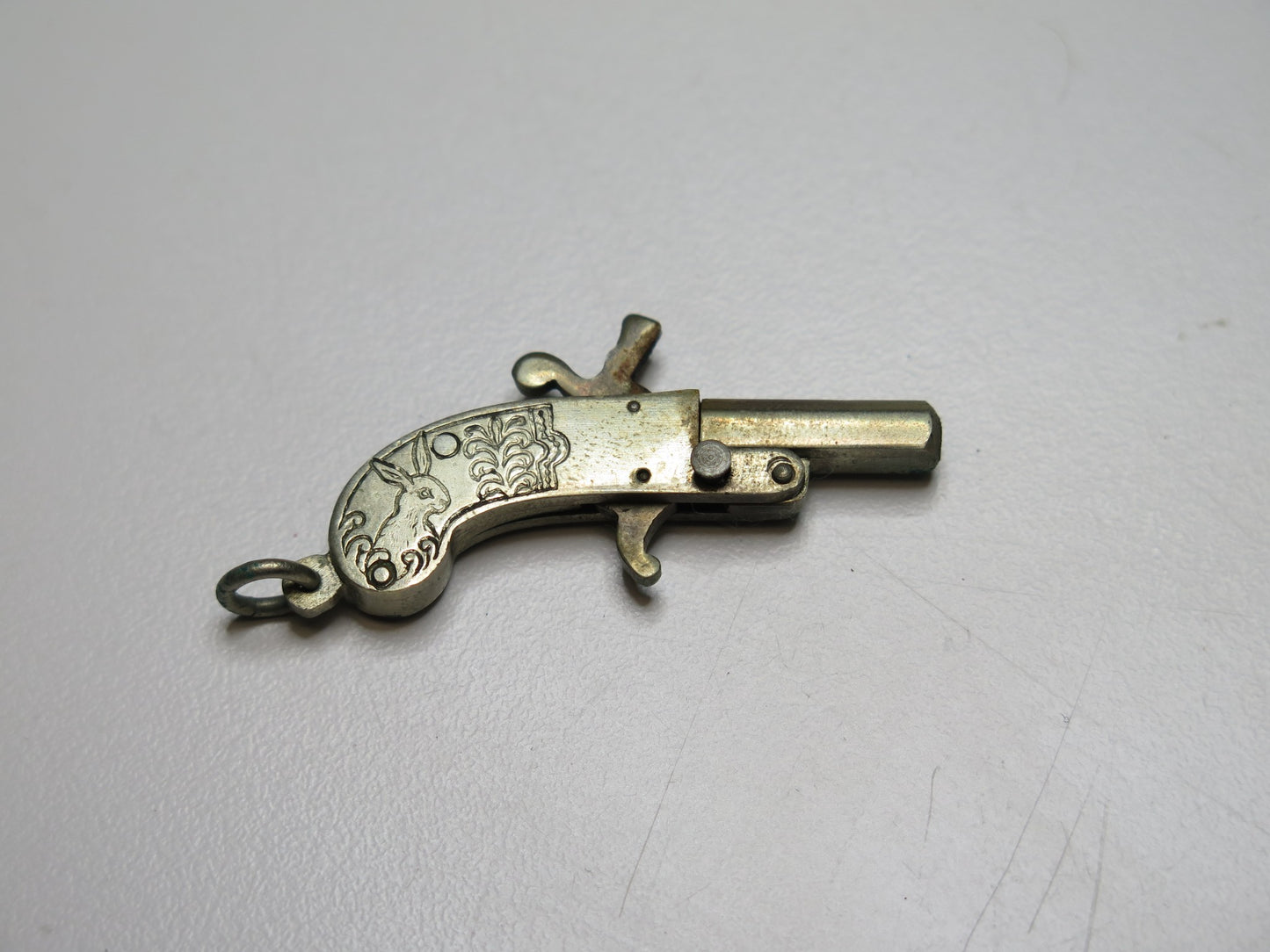 ANTIQUE VTG MINIATURE BERLOQUE PISTOLCHEN FOB CAP TOY IN BOX w/ Caps