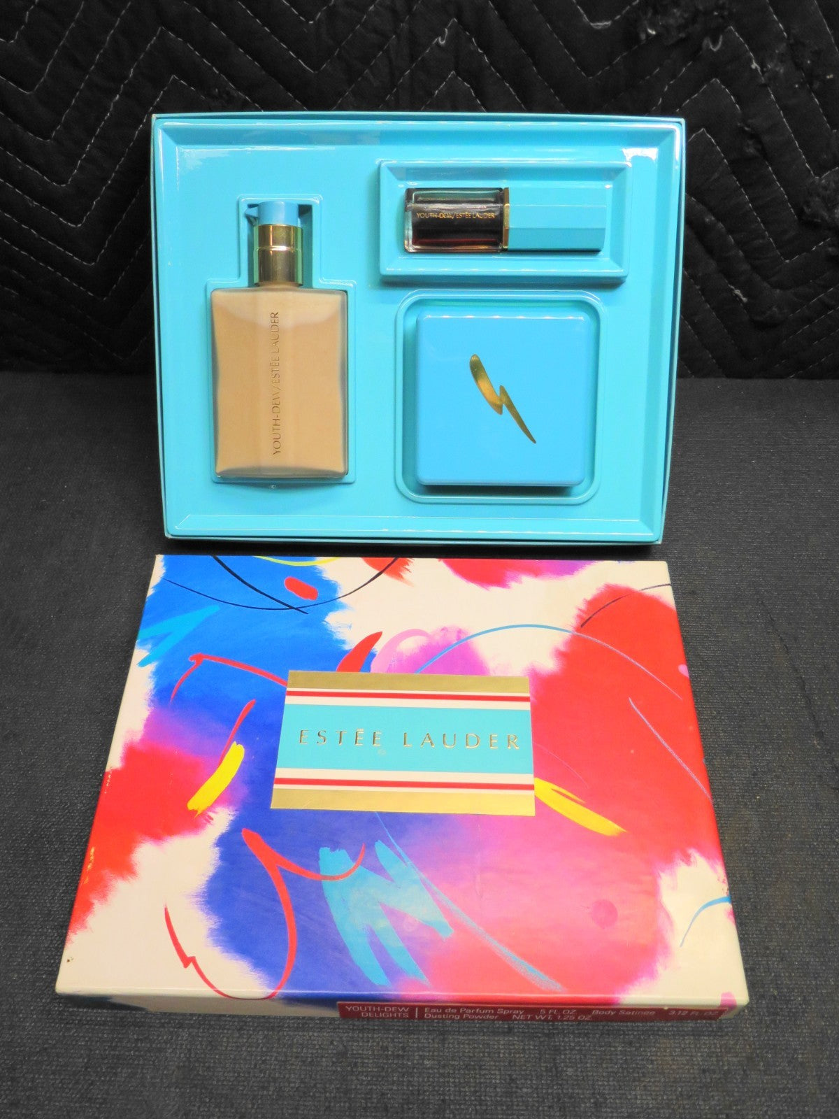 Youth Dew Delights Gift Set - Parfum .5oz, Satinee 3.12oz, Dusting Powder 1.25oz