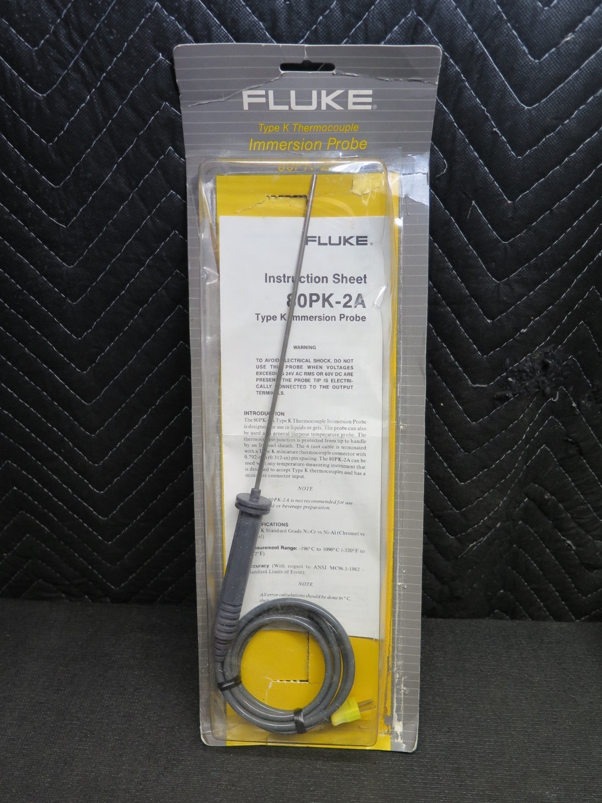 Fluke 80PK-2A Immersion Temperature Probe 80PK2A Type K Thermocouple