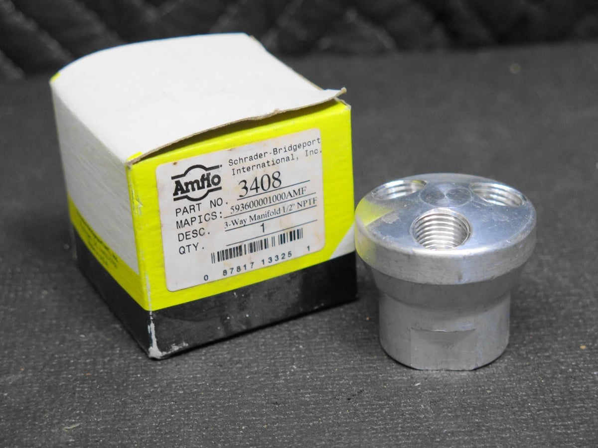 Amflo 3408  3 Way Manifold  - 1/2 NPTF output x 3/4" input