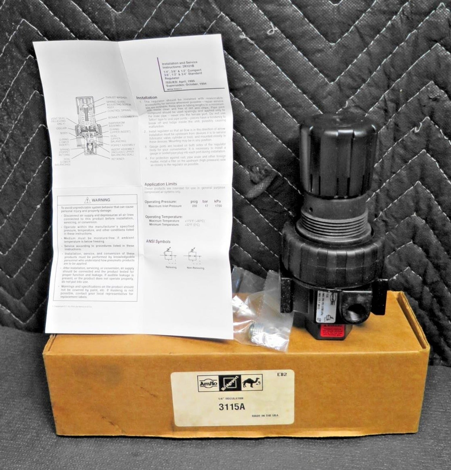 AMFLO Bridgeport 3115 3115A  1/4" Air Pressure Regulator - 250 psi - NEW