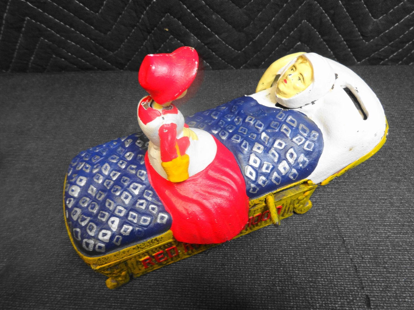 RARE BITS AND PIECES CAST IRON MECHANICAL BANK LITTLE RED RIDING HOOD